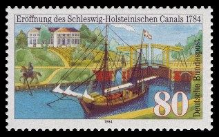 Brierfmarke der Deutschen Bundespost zum 200. Jahrestag der Eröffnung des Schleswig-Holsteinischen Kanals